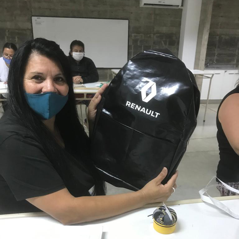 Renault backpack made from launch banners
